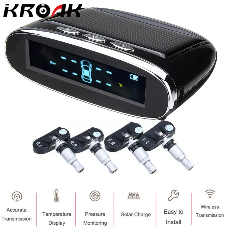 KROAK Solar Power Vehicle Car Auto font b TPMS b font Tire Tyre Pressure LCD Monitor