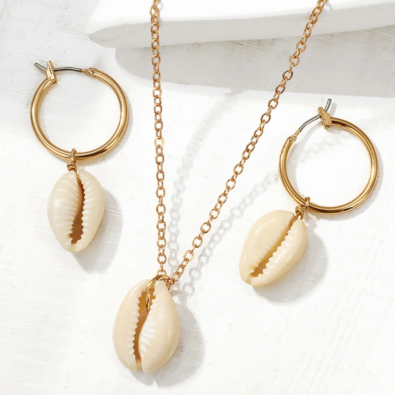 

ZOSHI Bohemian Sea Shell Conch Metal Necklace Earrings Set For Women Dangle Earring 2019 Fashion Female BOHO Shell Jewelry Set