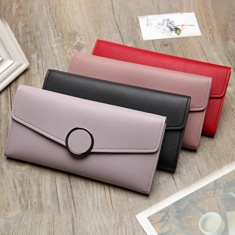 

2019 New Ring Wallet For Women Solid Color High Quality PU Leather Large Capacity Multifunction Card Holders Purse