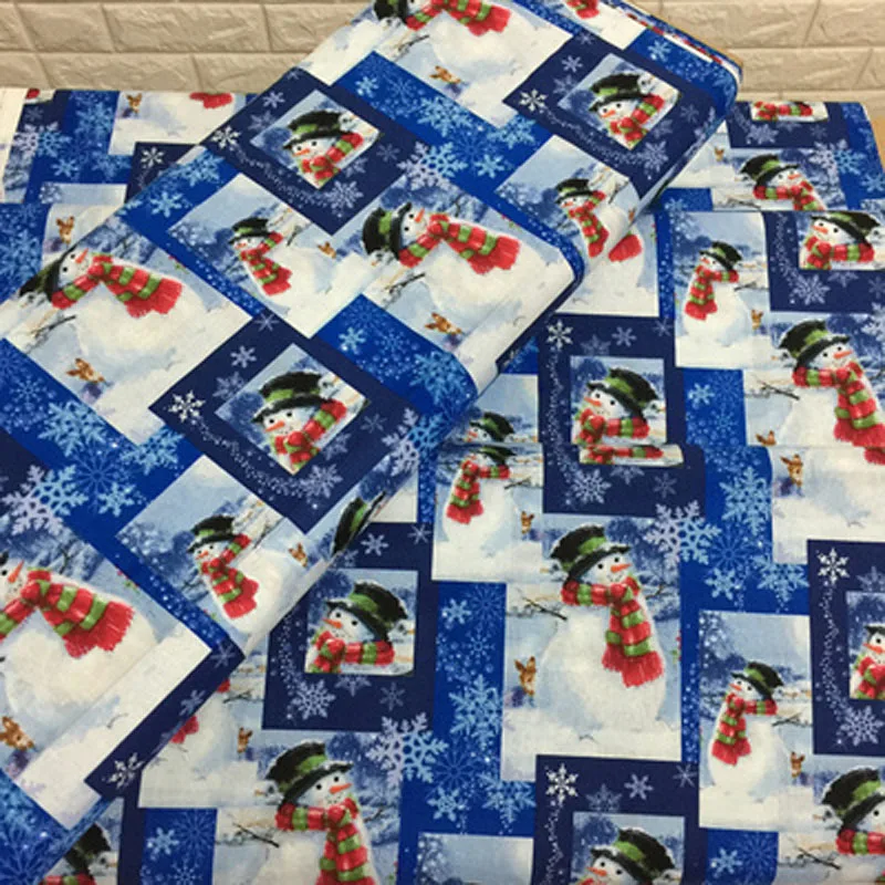 

Classic Blue Check White Christmas Snowman Printed Cotton Fabric Fabric Patchwork DIY sewing Quilting Bedding Cloth