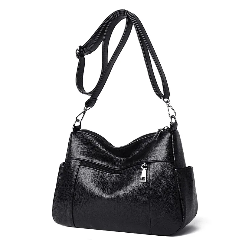 Модная женская темпераментная сумка на плечо из искусственной кожи черного цвета, женская элегантная Высококачественная сумка-мессенджер, мягкая простая женская сумка - Цвет: Черный
