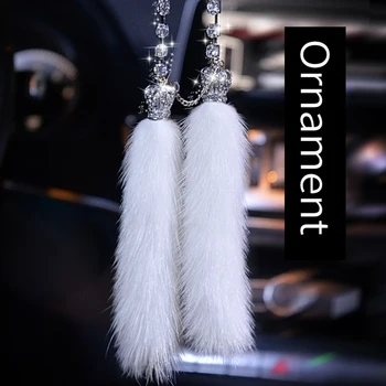 

Christmas Gift Transparent Crystal Mink Fur Car Pendant Fox Fur Ornaments Rearview Mirror Hanging Dangle Charm Ornament