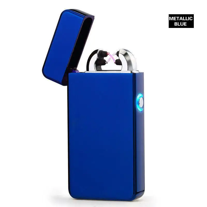 Adeeing перезаряжаемая USB Зажигалка Ветрозащитная беспламенная двойной плазменный фонарь зажигалки - Цвет: Blue ice