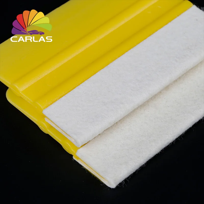 

Free Shipping Vinyl Film Wrapping Tools Yellow Car Scraper Squeegee with Felt for Edge Wrap