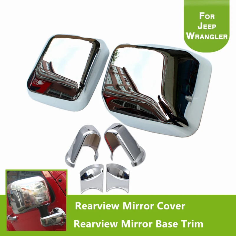 

Chrome Door Side Rearview Mirror Cover Trim + Arm Cover Trim Caps For Jeep Wrangler 2007-2017