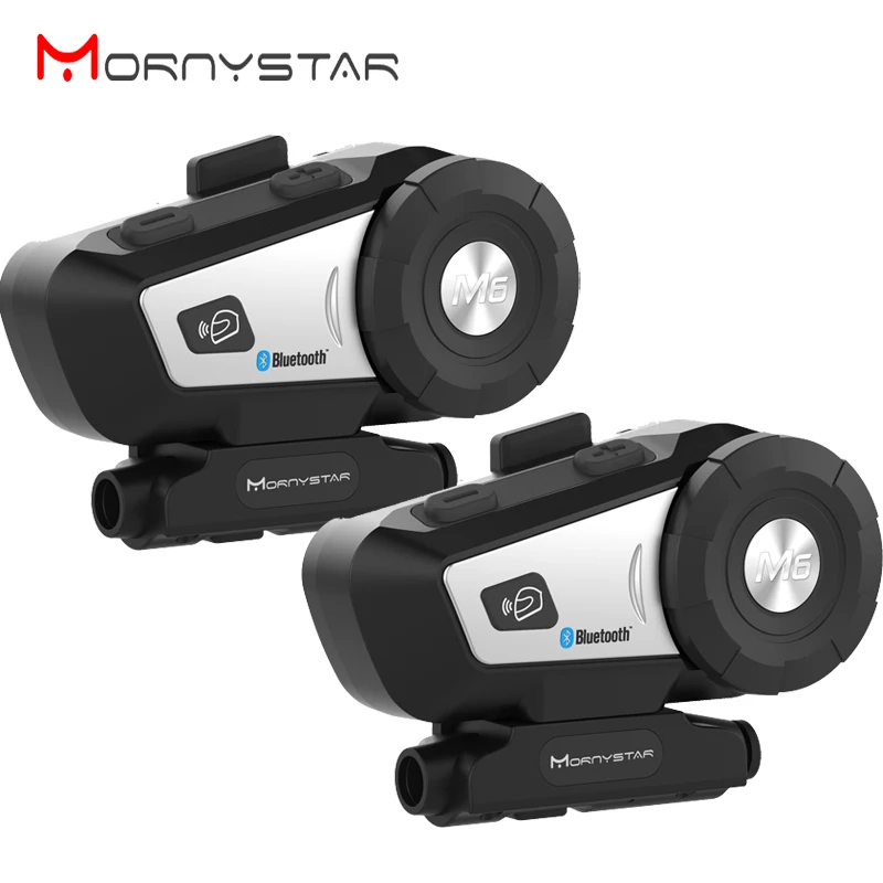 

2pcs Mornystar M6 Motorcycle Intercom Bluetooth Helmet Headset FM 2 Riders BT Interphone Moto Intercomunicador+Soft Mic