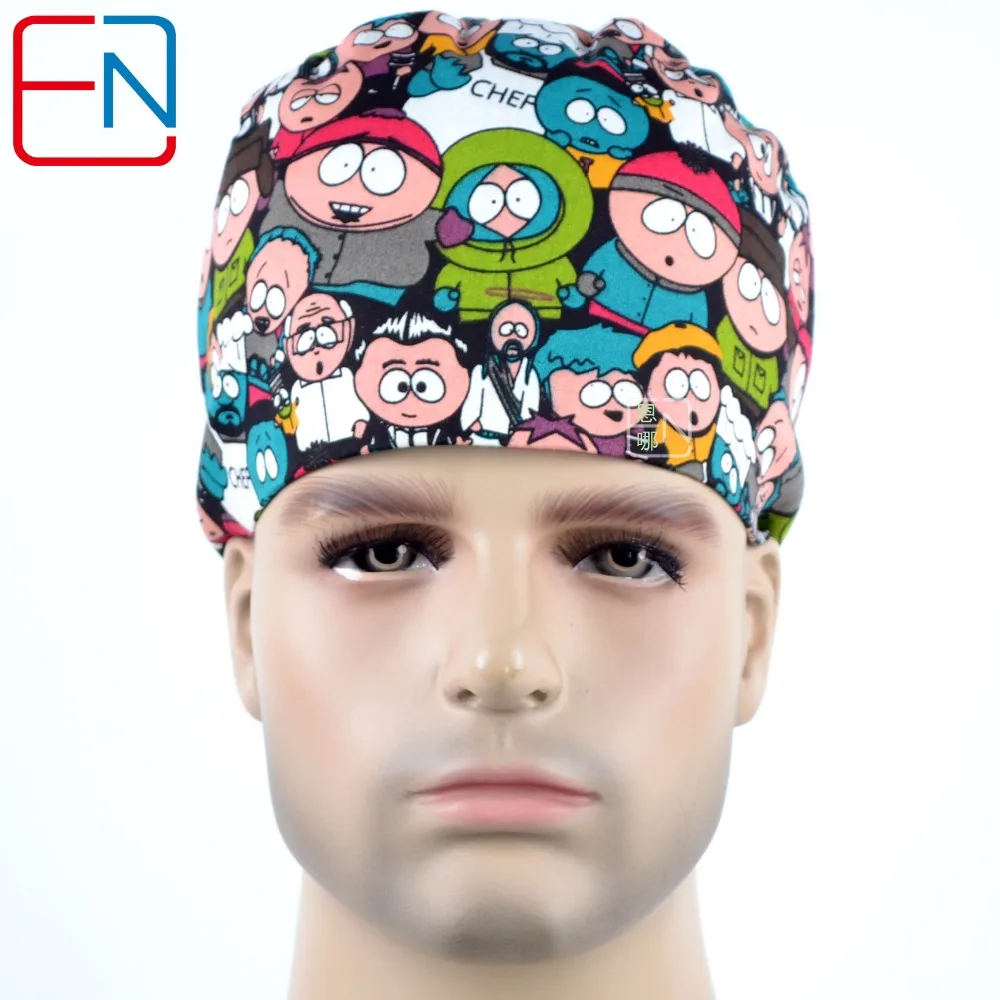Новая хлопковая маска для мужчин, больничные медицинские шапочки с мультяшным принтом, регулируемая Хлопковая мужская секция, хирургические маски