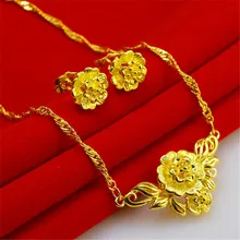 Великолепный 24 K ювелирный набор качество ручной работы в Гонконге Золотой магазин ожерелье+ серьги