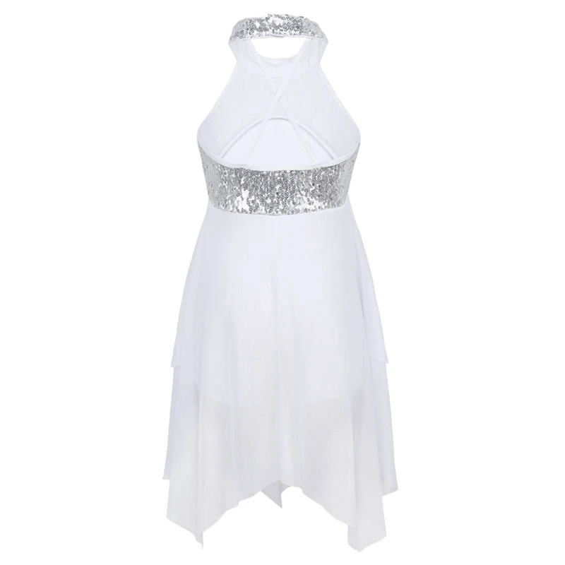 Ceny Dziecięce dziewczęce Halter cekiny w kratkę z powrotem sukienka trykot na liryczny nowoczesny współczesny strój do tańca towarzyskiego sukienka baletowa