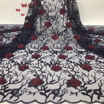 

New Nigerian Lace Fabric 2019 High Quality Lace 3D Embroidered French Gold Tulle Lace Hot Sale French African Lace Fabric(6-19