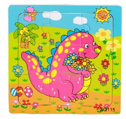 15*15 см деревянная головоломка срез Раннее детство развивающая игрушка для детей Пазлы 9 штук животных детские игрушки - Цвет: Dinosaur