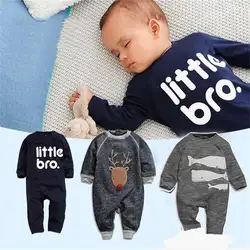 Осень-весна для новорожденных Ползунки младенческой Дети для маленьких мальчиков девочка маленькая Bro печатных наряды Комбинезоны