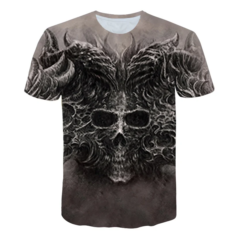 Белая 3D футболка с черепом Мужская мужская летняя высокого качества Camiseta