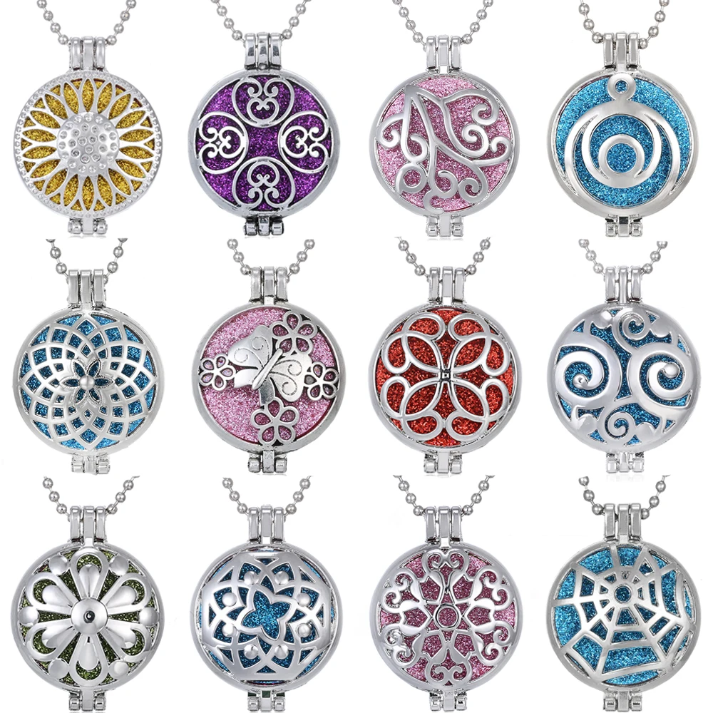 

Aroma Locket Necklace Antique Silver Flower Essential Oil Diffuser Perfume Aromatherapy Locket Pendant Necklace with 10pcs Pads