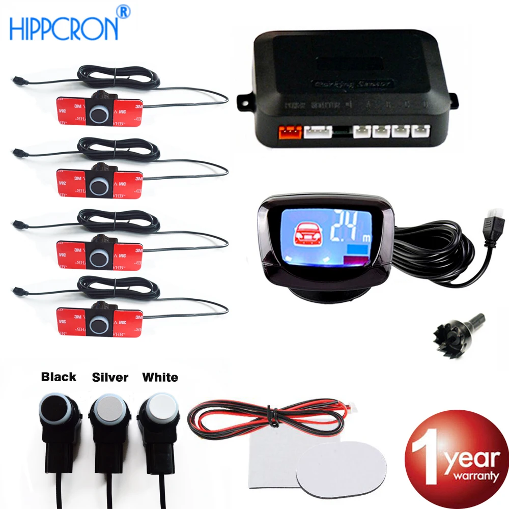 Hippcron Car Parking Sensor Kit 4 Sensors English Human Voice Lcd Real