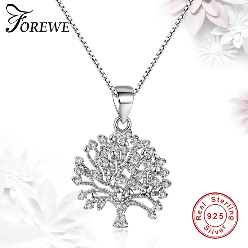 

Forewe Vintage 925 Sterling Silver Family Tree of life Crystal Pendant Necklace For Women Long Chain Necklace Fashion Jewelry