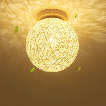 

Ceiling Lamp Wood Rattan Weave Lamps For Living Room Bedroom Balcony Ceiling Light,Red/white/sky blue lamp shade+led 5w bulb