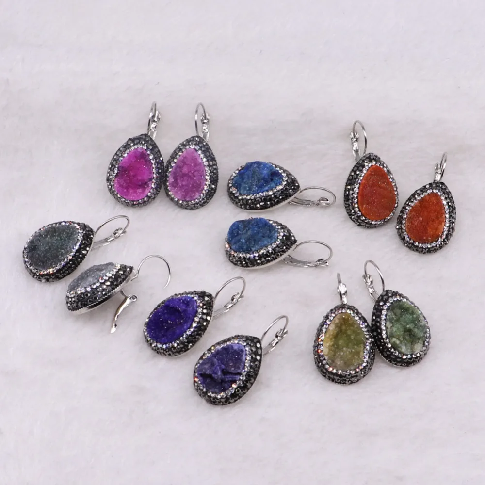 Натуральные серьги друзы в форме капель Разноцветные серьги друзы ювелирных изделий драгоценных камней ювелирные изделия для женщин 3341