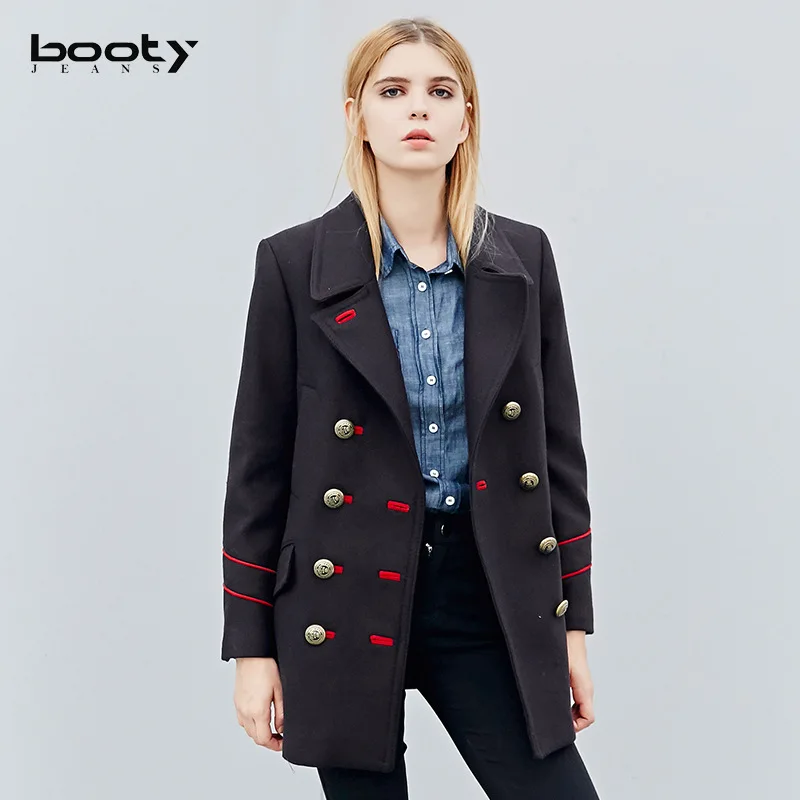 Bootyjeans, Высококачественная Женская одежда, военная форма, зимнее длинное шерстяное пальто, женское двубортное темно-синее Короткое шерстяное пальто