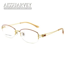 Титановая оправа для очков, фирменный дизайн, высокое качество, очки для женщин, модные стразы, Круглый полуободок, классические, элегантные, Новинка