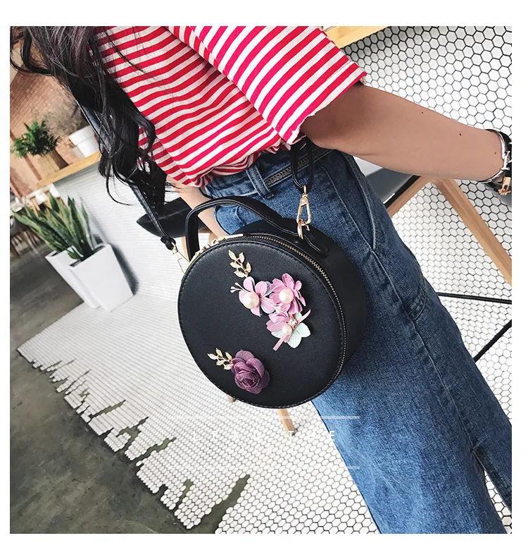 Женская сумка-мессенджер, женская сумка, кожаная сумка через плечо, известный бренд, сумка-тоут, круглая Цветочная аппликация, милая маленькая модная сумка