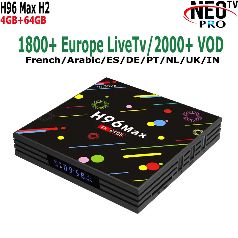 

4K Arabic IPTV Media Player H96 Max With European French TV Subscription African Italian Spanish Dutch UK Channels NEOTV 1 Year