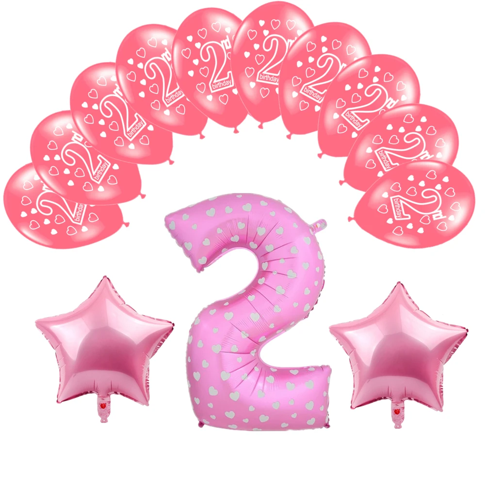 13PCS Pink Blue Number 2 Foil Air Balloons Set Baby Boy Girl Happy Birthday Part