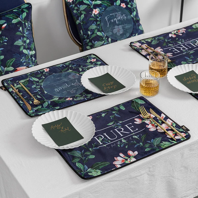 

Flower Decor Table Mats Cotton Linen Table Napkin Double Layer Totem Pattern Decorative Placemats Rectangular Anti-scalding Pad