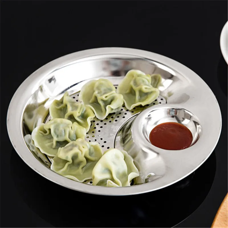 

25cm 28cm stainless steel round Dumpling dish plate Dumplings Sushi Serving Tray Oblong Plate Salad Bread Dishes Fruit dry tray