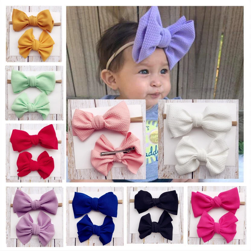 Big bow Nylon Headband With Bows Hair Clip Set large baby headwrap, one