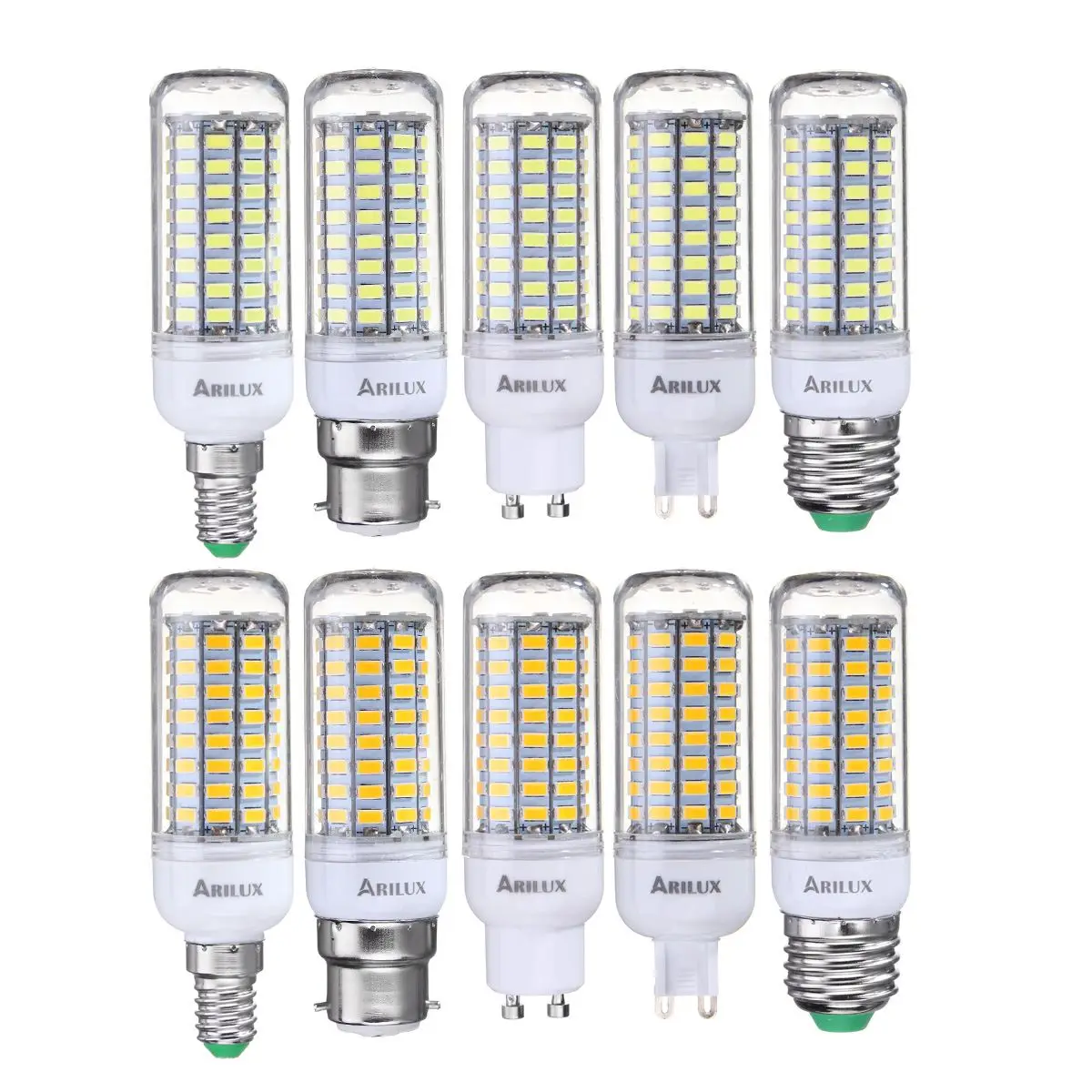 ARILUX встраиваемые тёплого/чистый светильник 89 светодиодный E27 E14 B22 GU10 G9 SMD5730 постоянный ток умная ИС(интеграционная схема кукурузы светодиодный светильник лампы AC220V 5 Вт