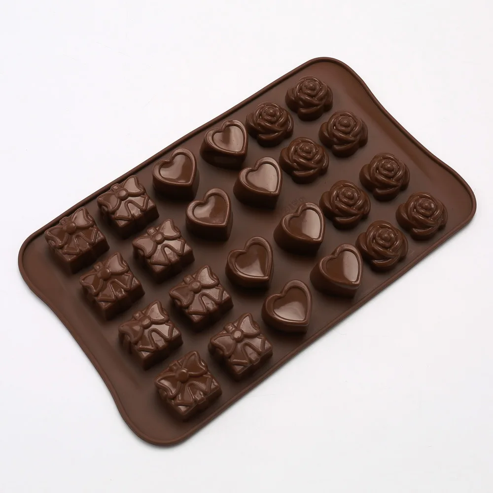 

24 even bow rose love silicone chocolate mold high temperature oven snack ice cube home baking supplies silicone cake mold