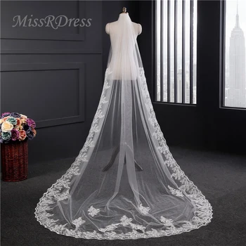 

MissRDress 3 Meter White Cathedral Appliqued Wedding Veils Lace Edge Bridal Veil With Comb Wedding Accessories JKm42
