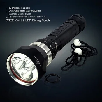 

Professional Diving Flashlight DX3 3x XM-L2 Power By 2x18650/26650 Battery 5000 Lumens metal Diving Flashlight Torch Lantern