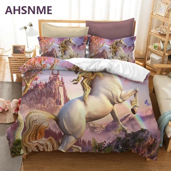 

AHSNME Under the castle Unicorn Bedding Set Rhinoceros unicornis Children super love gift Quilt Cover King Queen Home Textiles