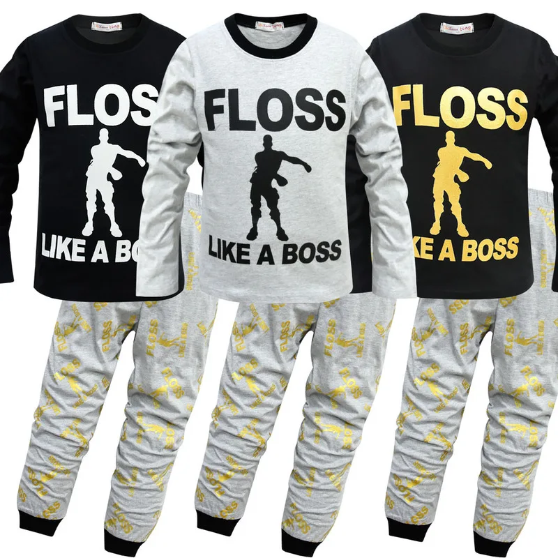 

2019 New Boys Clothes Floss like a boss Letter Print Children's Clothing Set Homewear Boys Long Sleeves Sleepwear 4t-12t For Boy
