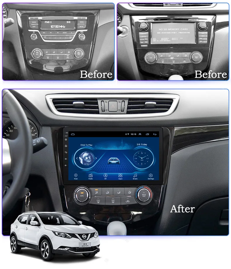 Sale 10.1inch Android 8.1 2.5D Tempered HD Touchscreen Radio forNissan QashQai X-Trail 2013-2016  with Bluetooth USB WIFI support SWC 1