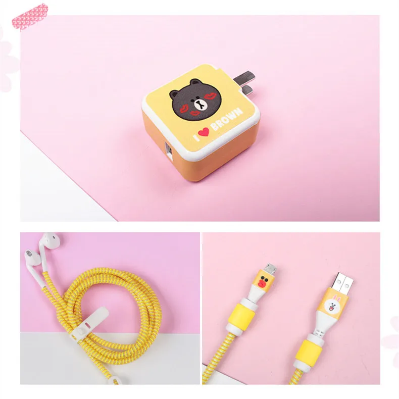 

Cute Cartoon Cable Winder USB Data Cable Protector Set with Charger stickers Spiral Cord protector For VIVO/X20/X9/X