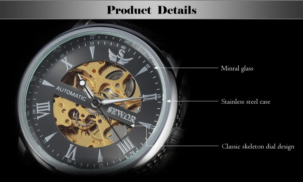 SEWOR Скелет механические часы кожаный Relogio Masculinos золотые часы Для мужчин Элитный бренд Для мужчин S Автоматический Наручные часы подарок