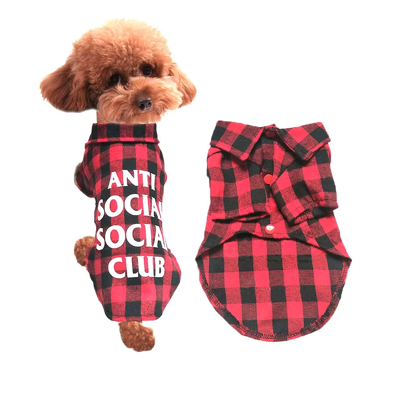 

pet dog shirts cotton Pet Dog Puppy Clothes Apparel Red Plaids T Shirt with letter XS S M L XL puppy shirts clothes Pink Blue
