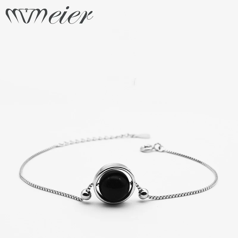 

MMeier 925 Sterling Silver Bracelets For Women Bracelet & Bangle Geometric Black Beads Fashion Romantic Jewelry Christmas Gifts