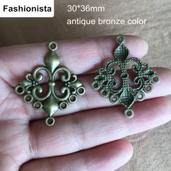 

40 pcs Fleur de Lis Charms Antique Brass French Lily Flower Charms Connector- 30*36mm Metal Lily Connectors - Free Shipping