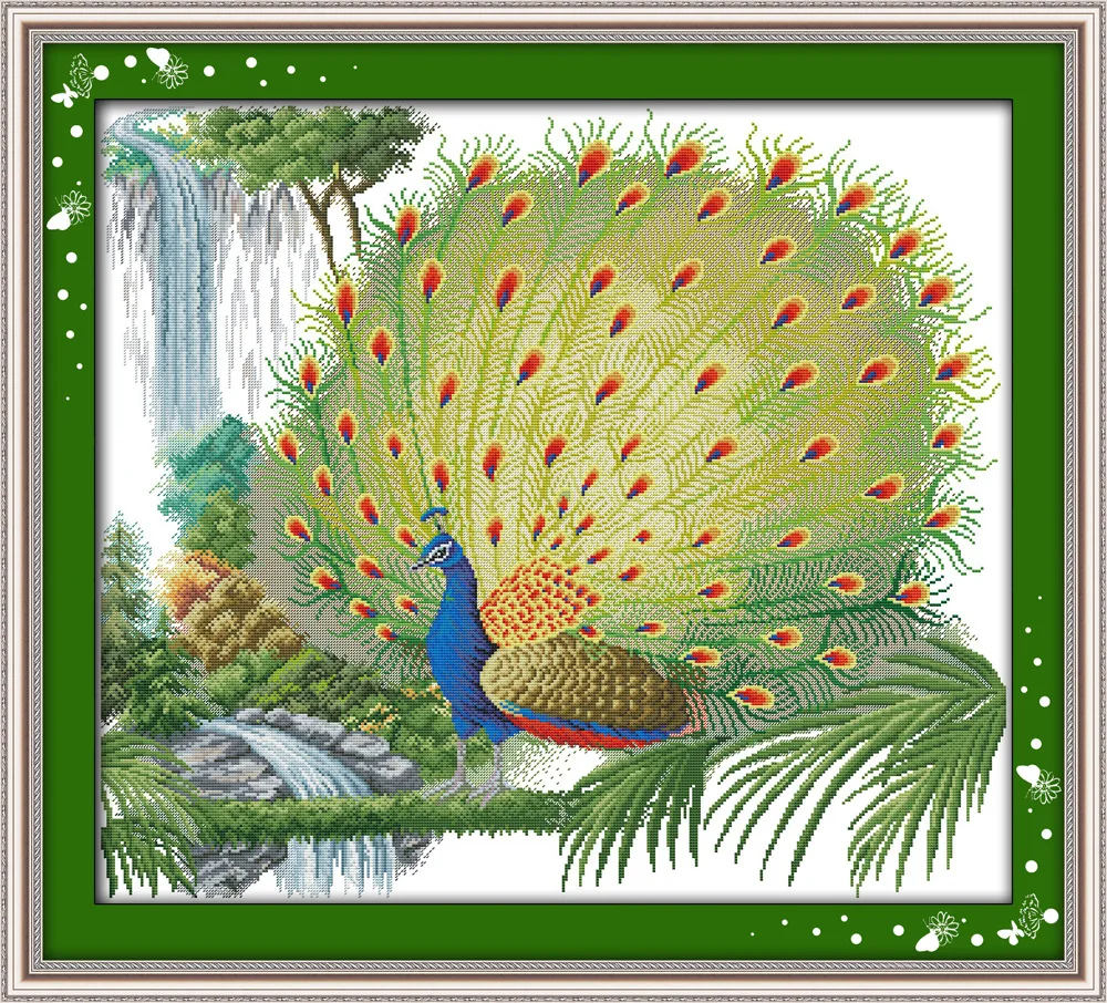 

The beautiful Peacock Spreads Its Tail Canvas DMC Counted Cross Stitch Kits printed Cross-stitch set Embroidery Needlework