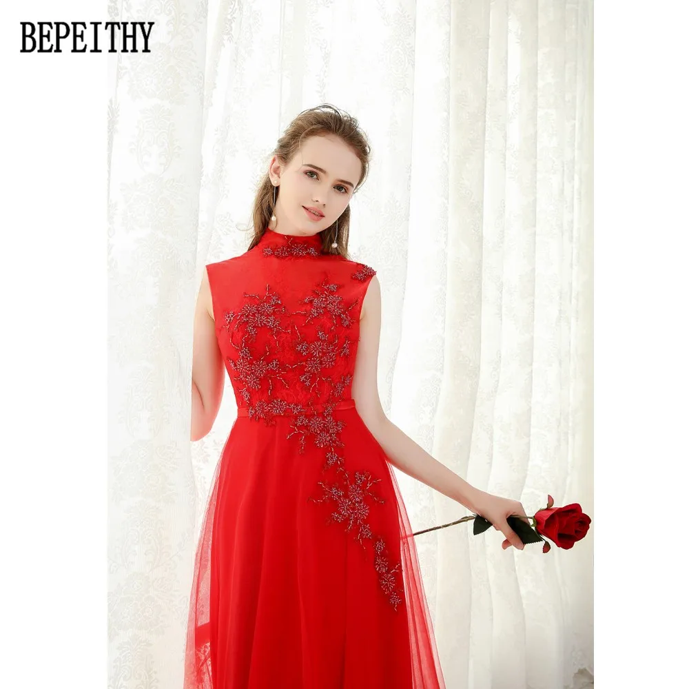 30  BEPEITHY Vestido De Festa High Neck New Design Beads Prom Dress Beads A-Line Red Long Evening Dresses 2017 (7)