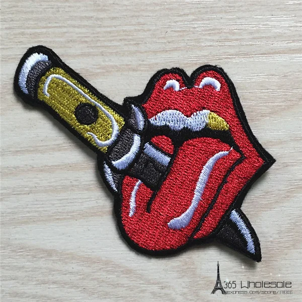 Hardcore Knife through Red Tongue Cloth Patches 10pcs