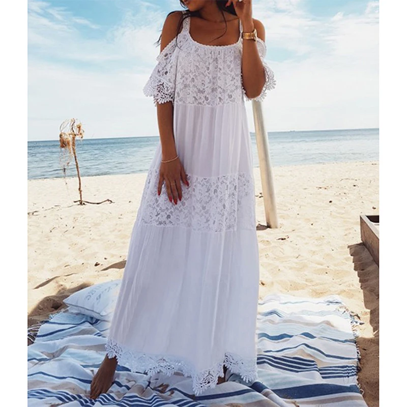 

Fanco New Lace Cotton Long Beach Cover up Saida de Praia Sarong Bikini cover up Maxi Beach Dresses Tunic for Beach