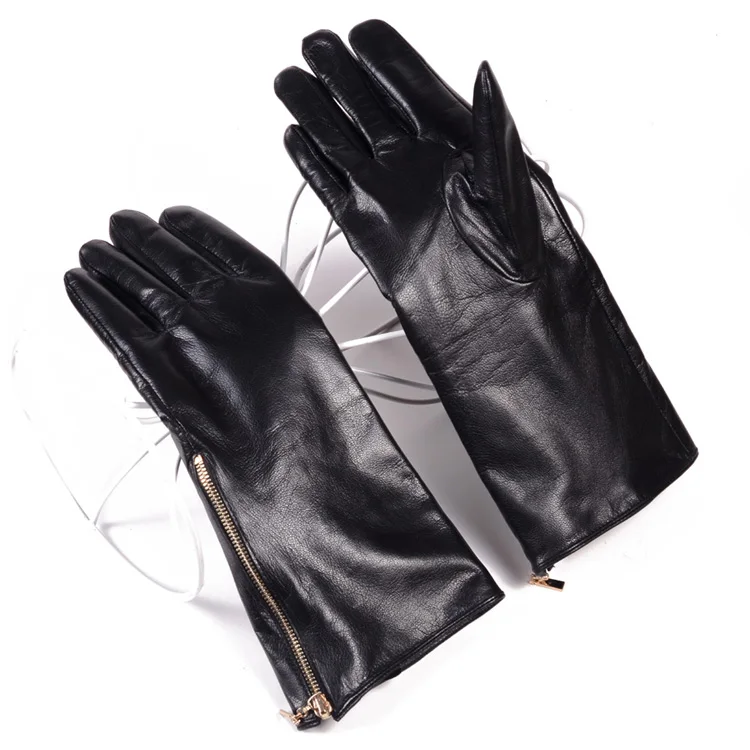 RY2202 мужские зимние длинные перчатки из натуральной кожи с золотой молнией, мужские черные толстые теплые перчатки для езды на велосипеде, замшевые перчатки