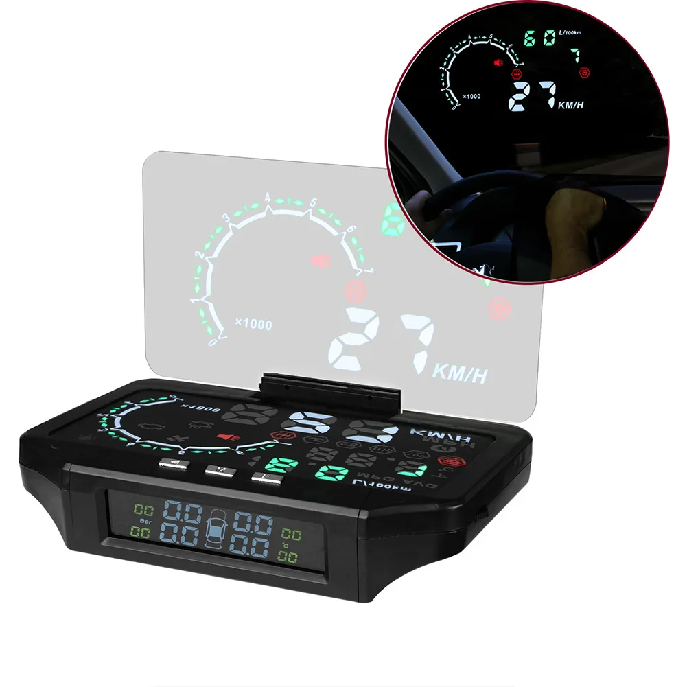 

2 in 1 Car HUD & Tire Pressure Head Up Display Speed Warning GPS Projector Tool CLH@8