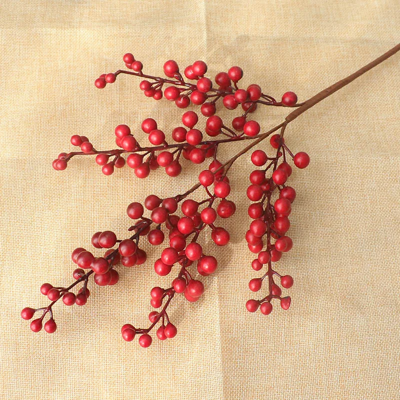Искусственные ягоды ветка пластиковые поддельные цветы лист декоративные Ягоды PE красные ягоды завод для новогоднего Рождественского украшения