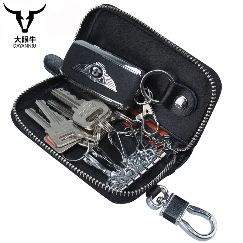 

Genuine Leather Men Car Chain Key Wallet Multi Function Women Key Case Housekeeper Holders Key Chain Rings